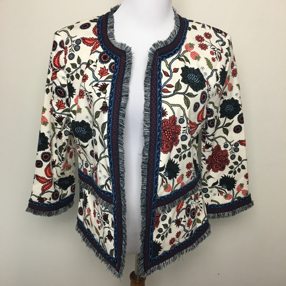 NWT Ann Taylor Loft Floral Fringe Open Blaze Sz 8